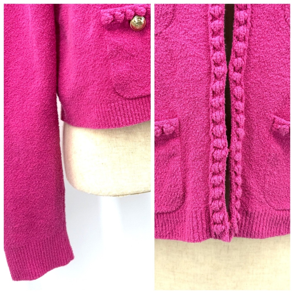 J Crew Womens Cardigan M Pink Gold Parisian Office Career Dressy Boucle Feminine - Picture 4 of 8